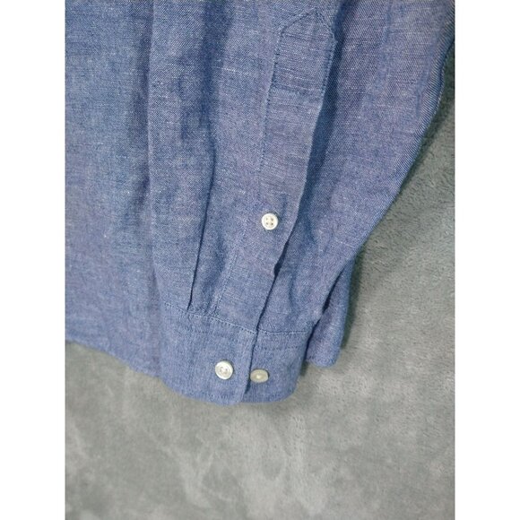Banana Republic Shirt Mens Large Blue Linen Blend Slim Fit Long Sleeve Button Up - Picture 3 of 10